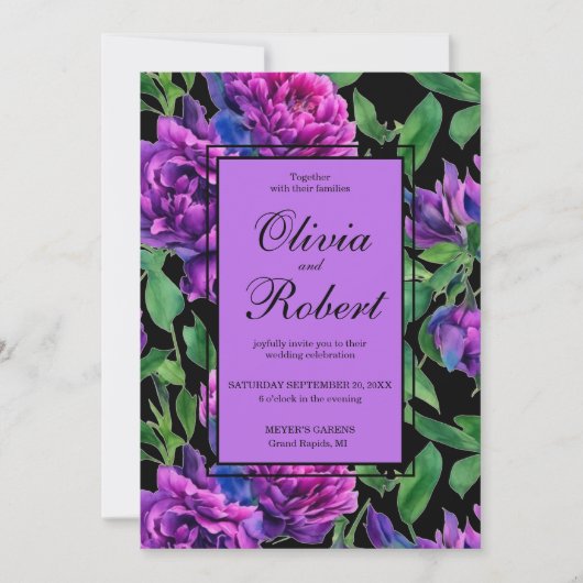 Invitation Elégant violet magenta mariage (Devant)