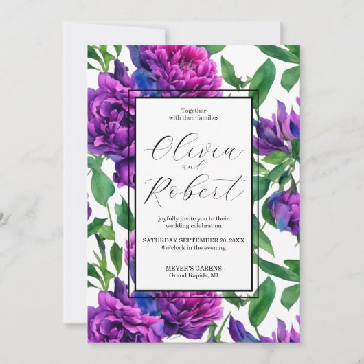 Invitation Elégant violet magenta mariage (Devant)