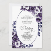 Invitation Élégant violet Mariage ovale fleuri (Devant)