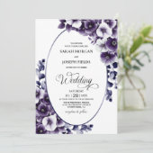 Invitation Élégant violet Mariage ovale fleuri (Debout devant)