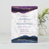 Invitation Élégant violet marine Gold Agate Mariage en marbre (Debout devant)