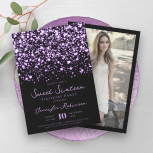 Invitation Élégant violet miel glam photo Sweet 16