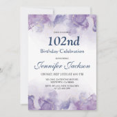 Invitation Elégant violet moderne et or floral 102e anniversa (Devant)