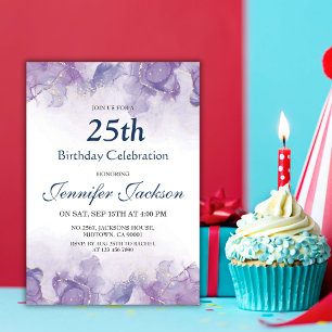 Invitation Élégant violet moderne et or floral 25e anniversai