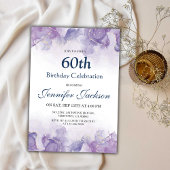 Invitation Élégant violet moderne et or floral 60e anniversai