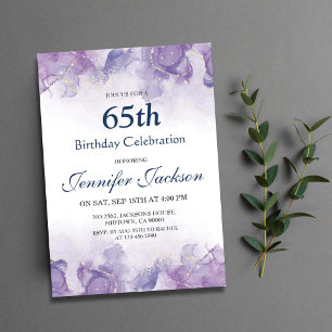 Invitation Élégant violet moderne et or floral 65e anniversai