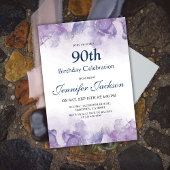 Invitation Elégant violet moderne et or floral 90e anniversai