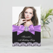 Invitation Elégant violet noir bijou photo fête d'anniversair (Debout devant)