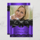 Invitation Elégant violet noir dentelle diamant Bow Anniversa (Devant / Derrière)