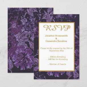 INVITATION ÉLÉGANT VIOLET NOIR  FLEUR DE RSVP VINTAGE