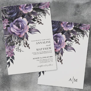Invitation Élégant violet noir Mariage Floral