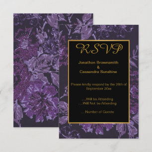 INVITATION ÉLÉGANT VIOLET NOIR OR VINTAGE FLEUR RSVP
