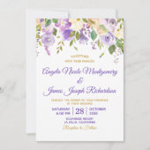 Invitation Elégant violet or Aquarelle Mariage Floral (Devant)