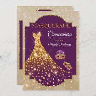 Invitation Elégant violet or Diamant Quinceañera Masquerade