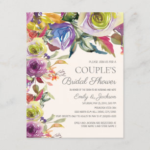 Invitation Elégant violet or Fête des mariées de couple Flora