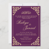 Invitation Élégant violet or Mariage musulman islamique (Devant)