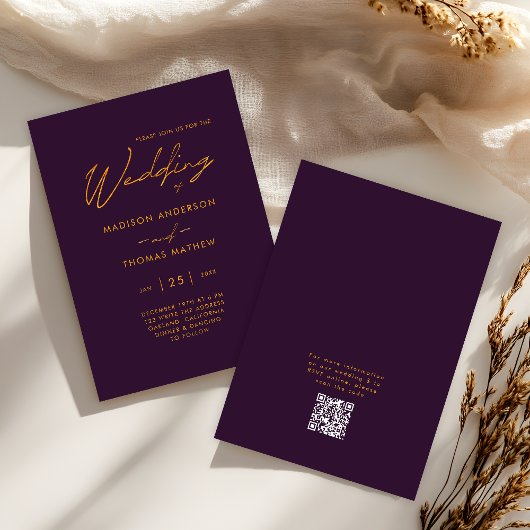Invitation Elégant violet or moderne typographie Mariage RSVP