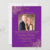 Invitation Élégant violet & or photo & QR Code Mariage (Devant)