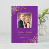 Invitation Élégant violet & or photo & QR Code Mariage (Debout devant)