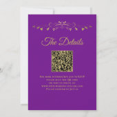 Invitation Élégant violet & or photo & QR Code Mariage (Dos)