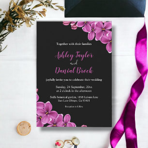 Invitation Élégant violet orchidée Fleur noir Floral Mariage