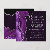 Invitation Elégant violet Parties scintillant argenté Agate Q (Devant / Derrière)
