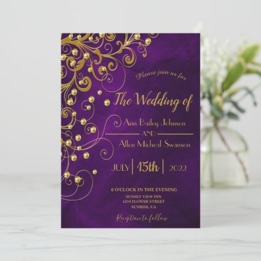 Invitation Élégant violet Parties scintillant or Mariage Fair (Debout devant)