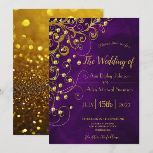 Invitation Élégant violet Parties scintillant or Mariage Fair