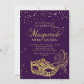 Invitation Elégant violet Parties scintillant or Masquerade S (Devant)
