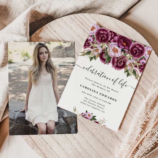 Invitation Élégant Violet Photo Célébration Du Mémorial De La