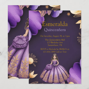 Invitation Elégant violet Quinceañera Girl Art