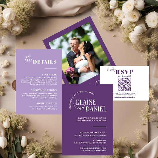 Invitation Élégant violet romantique avec Mariage photo