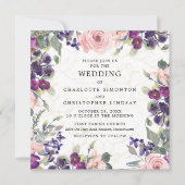 Invitation Élégant violet rose Carré Mariage (Devant)