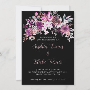 Invitation Élégant violet Rose Floral noir Mariage