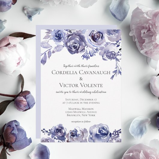 Invitation Elégant violet Rose Floral Soirée d'hiver Mariage