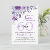 Invitation Elégant Violet Rose Floral Surprise Anniversaire (Debout devant)