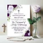 Invitation Élégant violet Rose Mariage catholique moderne<br><div class="desc">Cette belle faire-part de mariage est parfaite pour une cérémonie catholique moderne. Il présente un design boho chic rustique avec des lettres de script élégantes et des roses aquarelles peints à la main dans des tons de violet poussiéreux, de prune et de lavande. Inclut une croix ou un crucifix, et...</div>