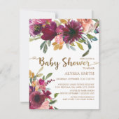 Invitation Élégant violet rose or Baby shower de script Flora (Devant)