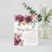 Invitation Élégant violet rose or Baby shower de script Flora (Debout devant)