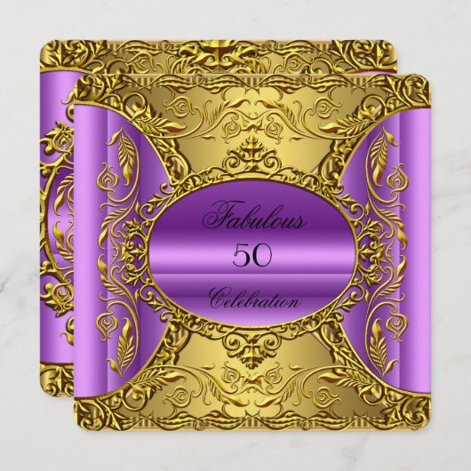 Invitation Élégant violet rose or Elite Fabuleux 50e (Devant / Derrière)