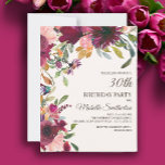 Invitation Élégant violet rose or floral 30e anniversaire<br><div class="desc">Belle et élégante prune violette et rose floral avec sauge vert feuille d'aquarelle botanique 30e anniversaire invitation pour les femmes. Le texte est une police de pinceau de calligraphie dorée et est aligné sur le côté droit de la carte. Cette invitation à la fête d'anniversaire est présentée dans notre collection...</div>