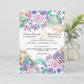 Invitation Élégant violet rose or Mariage d'aquarelle florale (Debout devant)