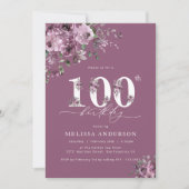 Invitation Elégant violet Roses 100e fête d'anniversaire (Devant)