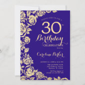 Invitation Elégant violet Roses d'or 30e anniversaire (Devant)