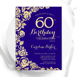 Invitation Elégant violet Roses d'or 60e anniversaire