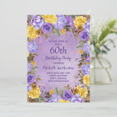 Invitation Élégant violet roses jaunes Peonies 60e anniversai (Debout devant)