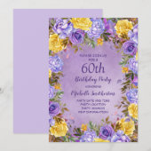 Invitation Élégant violet roses jaunes Peonies 60e anniversai (Devant / Derrière)