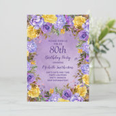 Invitation Élégant violet roses jaunes Peonies 80e anniversai (Debout devant)