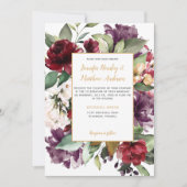 Invitation Élégant violet rouge or Mariage d'explosion floral (Devant)