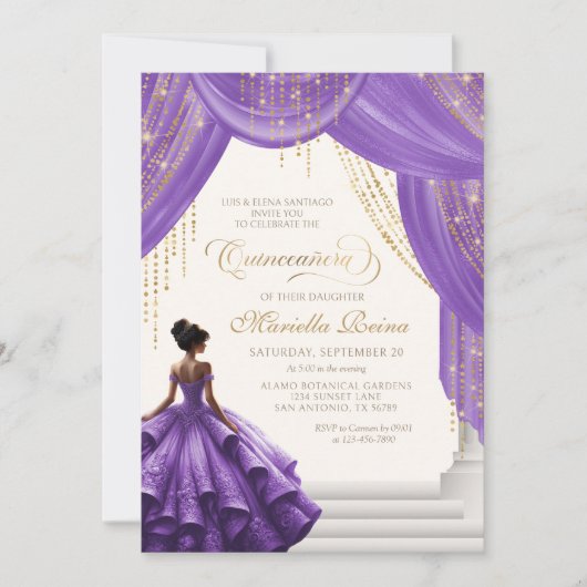 Invitation Élégant violet Royal Fairytale Quinceanera (Devant)